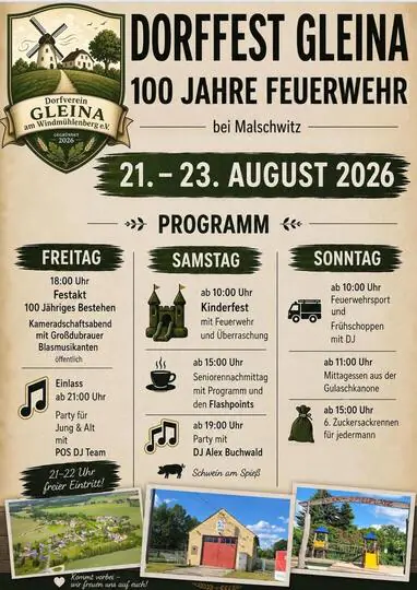 Dorffest Gleina vom 21.-23. 08.2026